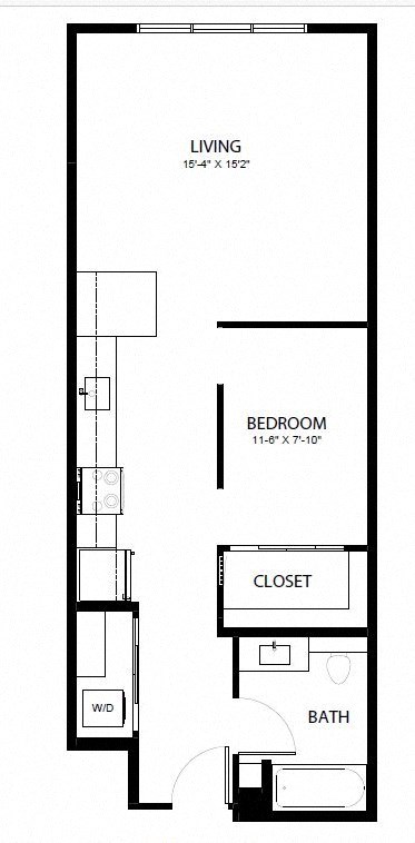 Floor plan for 1 bed, 1 bath, 663 sqft
